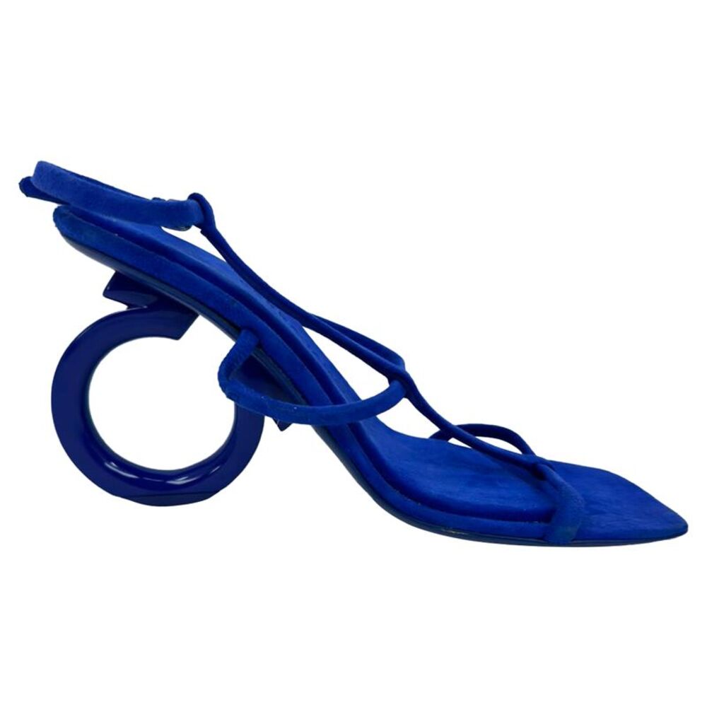 Ferragamo Elina Sandal Heels in Blue Goat Suede
